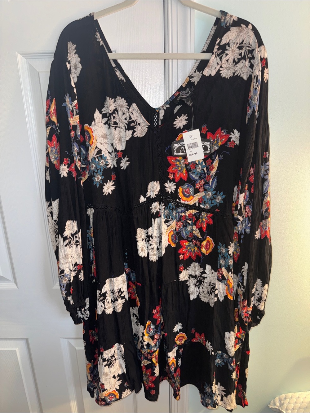 Angie Black Floral Long Sleeve Dress